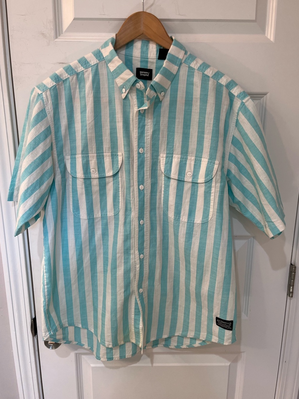 Levi’s Skateboarding Woven Shirt Men’s Small Blue White Stripe 90s Relaxed